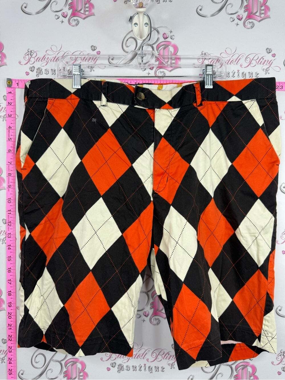 LOUDMOUTH GOLF Men's Argyle Flat Front Shorts — Orange, Black & Cream